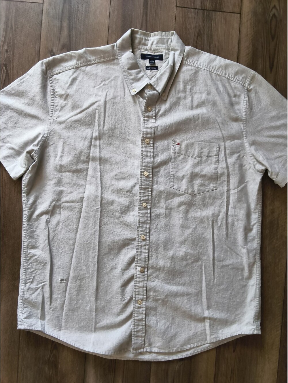 Tommy Hilfiger Men's XXL Classic Fit Light Gray Cotton Short Sleeve Button-Down